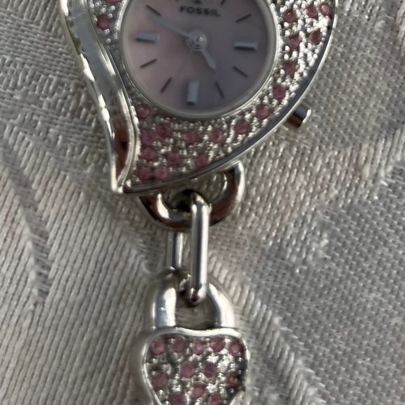 FOSSIL watch women pink Swarovski crystal hearts ES1354 NWT AdjustOMatic band main image 7